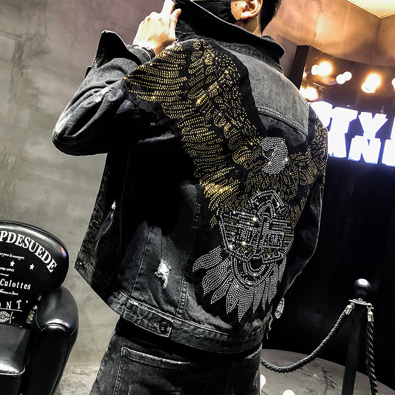 Denim Embroiled Diamond eagle jaket