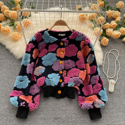 Foam Flowered Single-breasted Cardigan