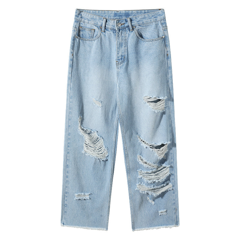 Summer American Retro Loose-fitting Tide Straight Hole In The Senior Casual Jeans