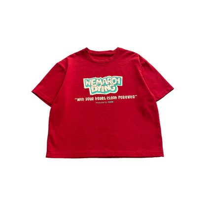 Summer Red Half Sleeve Top Children Loose