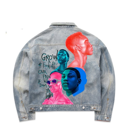 Vapor Wave Graffiti Denim Print Jacket