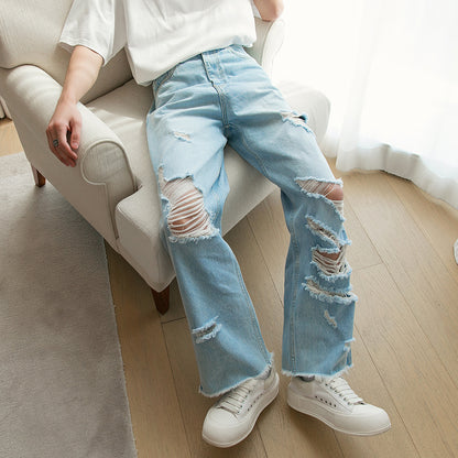 Summer American Retro Loose-fitting Tide Straight Hole In The Senior Casual Jeans