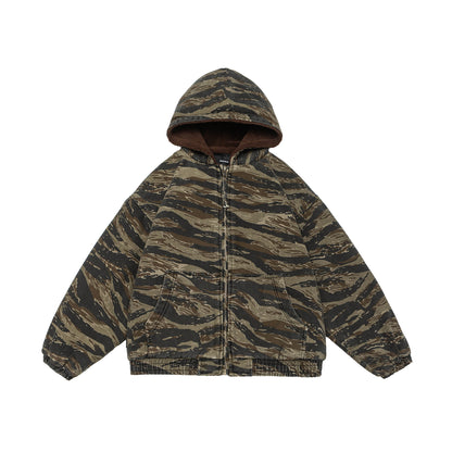 Winter New Camouflage Lamb Fur Lining Hooded Cotton Jacket Men