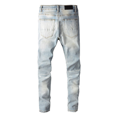 Slightly Elastic Cotton Tattered Skinny Jeans