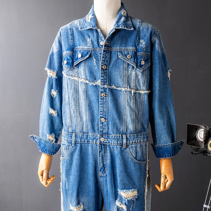 Denim Ripped Jumpsuit