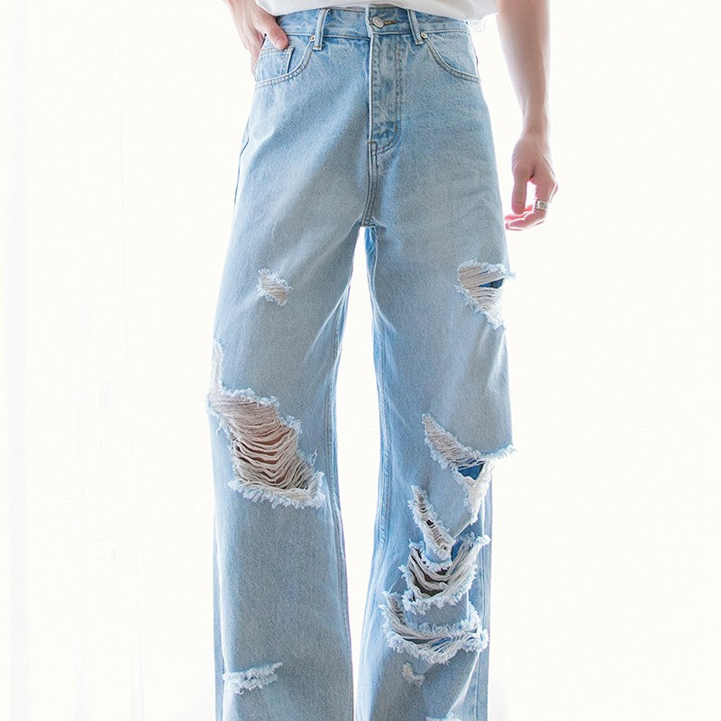 Summer American Retro Loose-fitting Tide Straight Hole In The Senior Casual Jeans