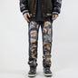 Retro Washed Straight Hole Blasted Street Jeans