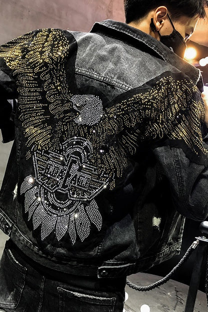 Denim Embroiled Diamond eagle jaket