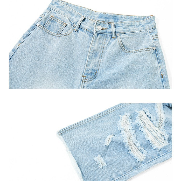 Summer American Retro Loose-fitting Tide Straight Hole In The Senior Casual Jeans