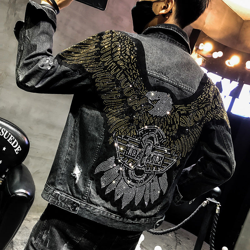 Denim Embroiled Diamond eagle jaket