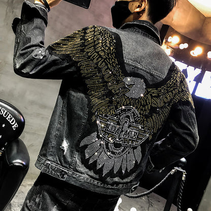 Denim Embroiled Diamond eagle jaket