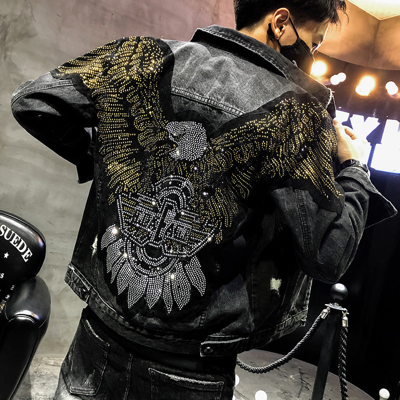 Denim Embroiled Diamond eagle jaket