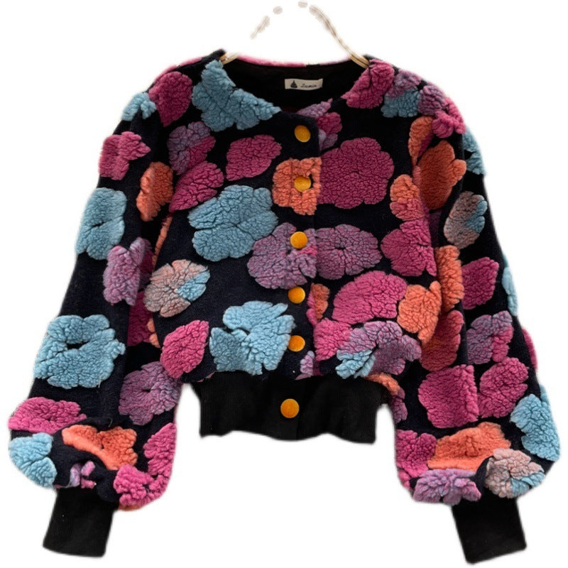 Foam Flowered Single-breasted Cardigan