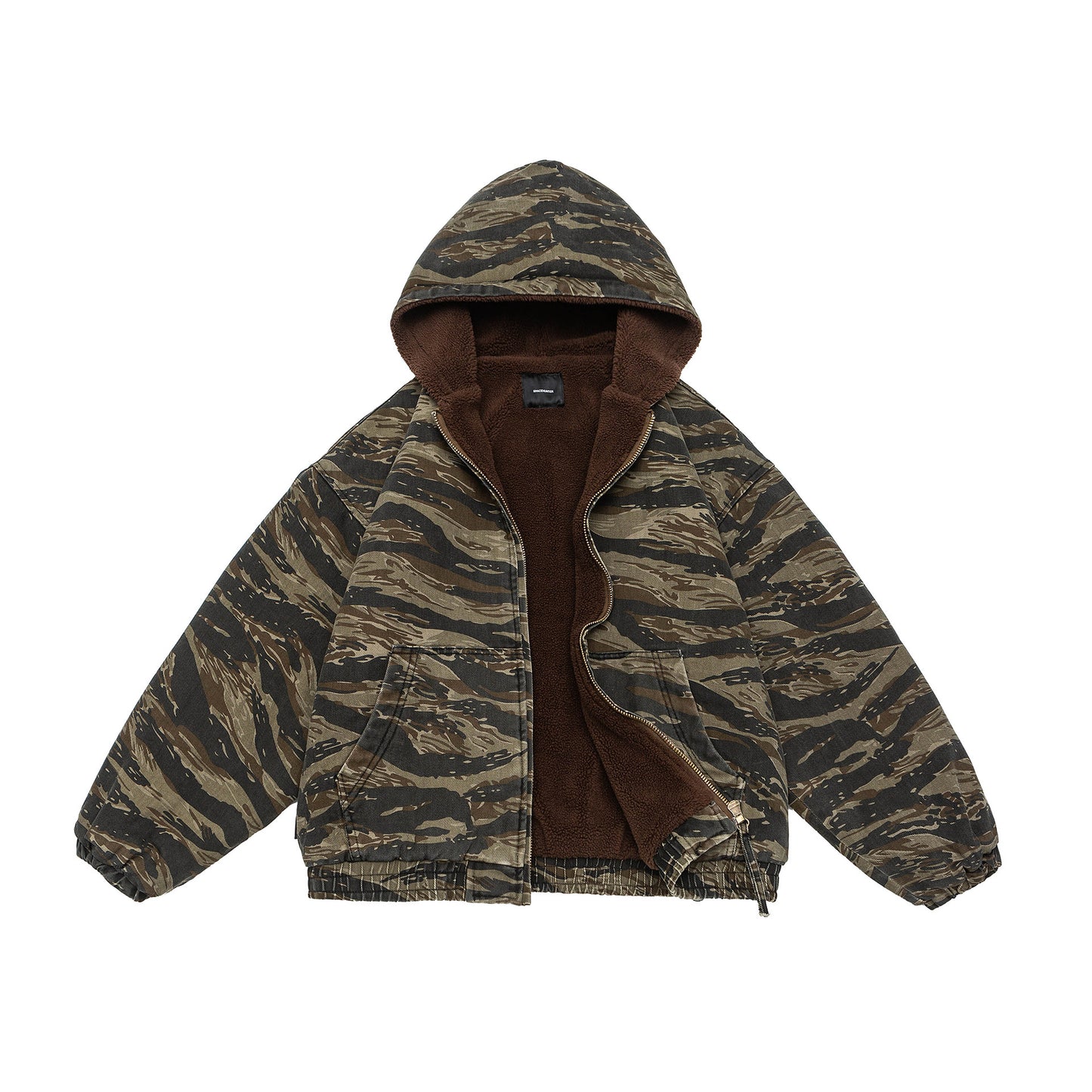 Winter New Camouflage Lamb Fur Lining Hooded Cotton Jacket Men