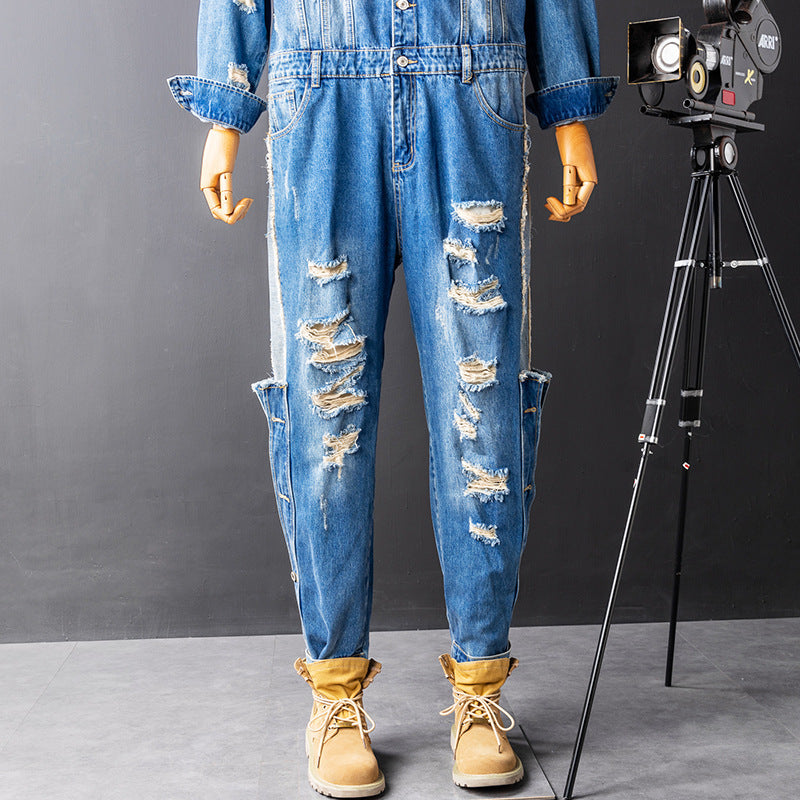 Denim Ripped Jumpsuit