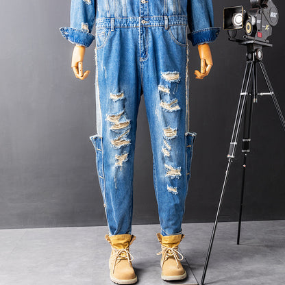 Denim Ripped Jumpsuit