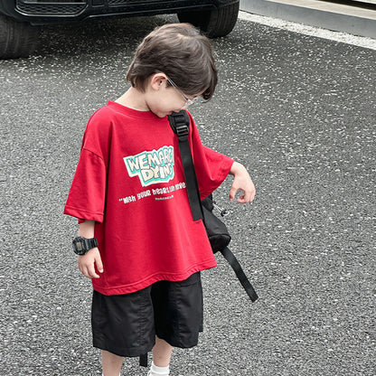 Summer Red Half Sleeve Top Children Loose