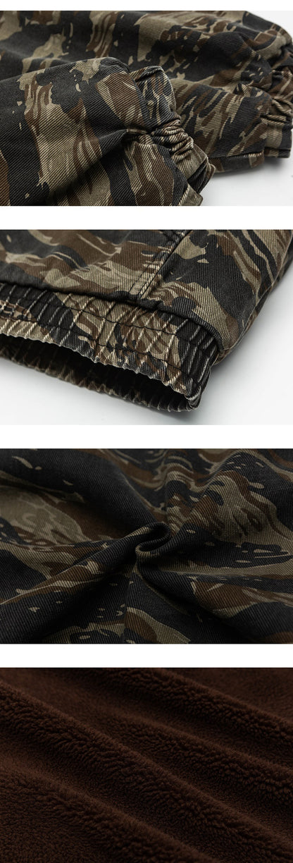 Winter New Camouflage Lamb Fur Lining Hooded Cotton Jacket Men