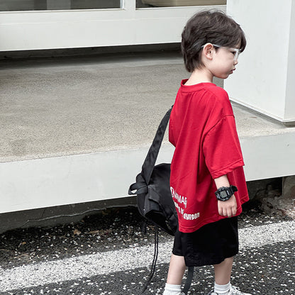 Summer Red Half Sleeve Top Children Loose